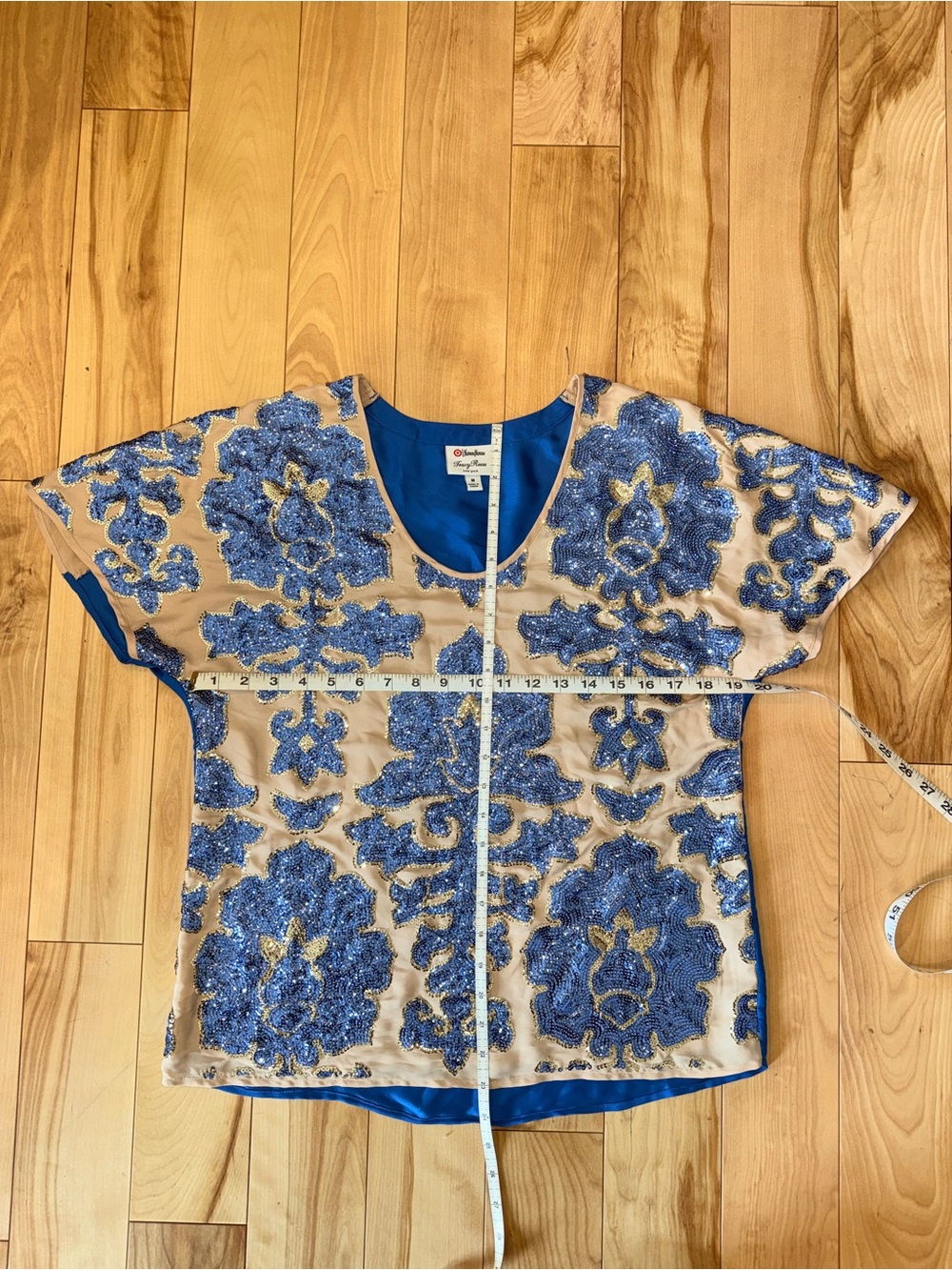 Tracy Reese Blue Sequin Embellished Floral Top